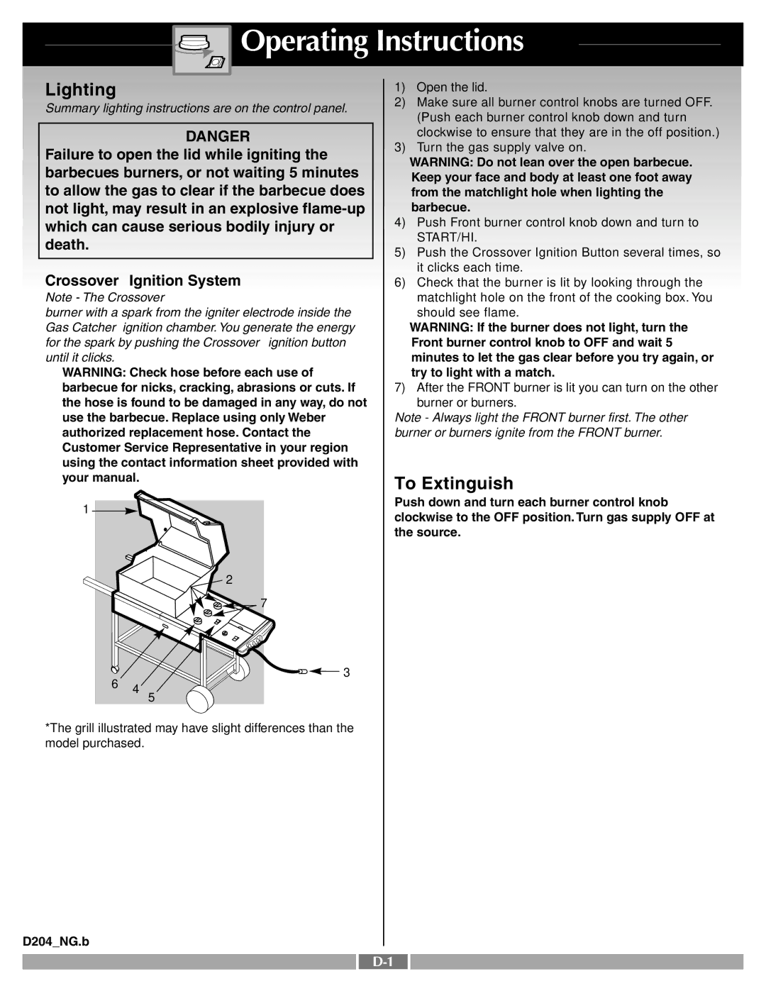 Weber 55268 manual Operating Instructions, Lighting, To Extinguish 