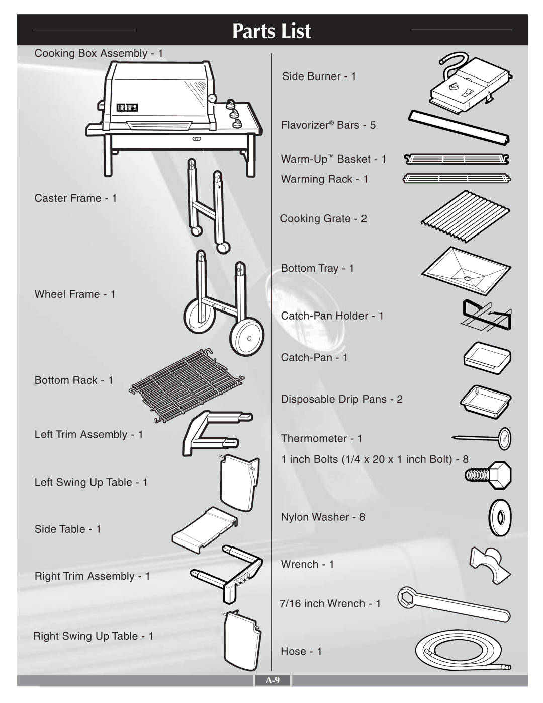 Weber 55268 manual Parts List 