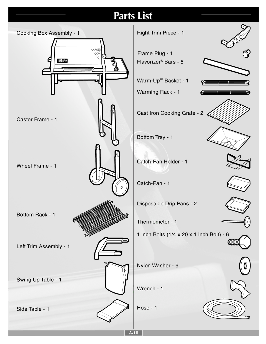 Weber 55277 manual Parts List 