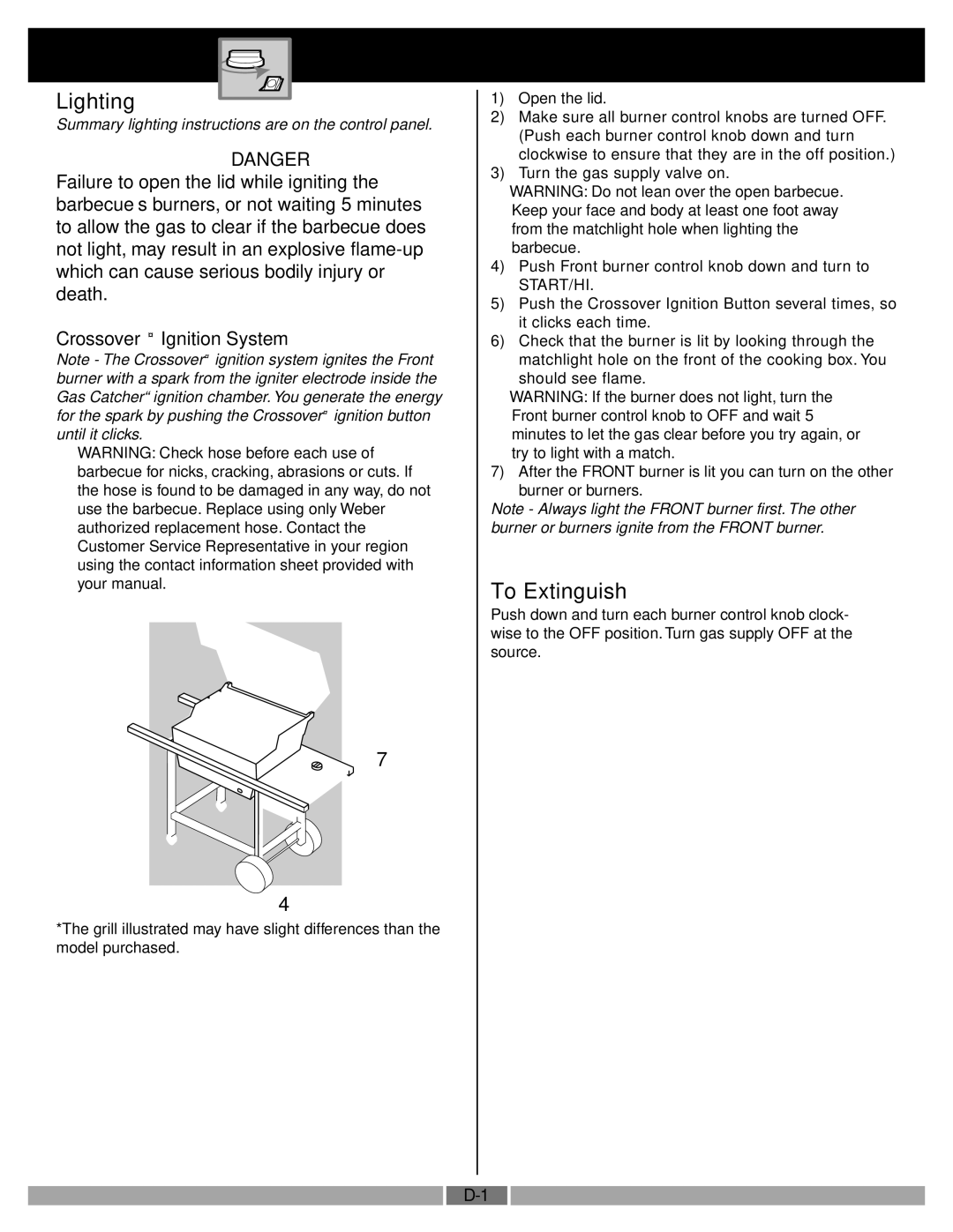 Weber 55277 manual Operating Instructions, Lighting, To Extinguish 