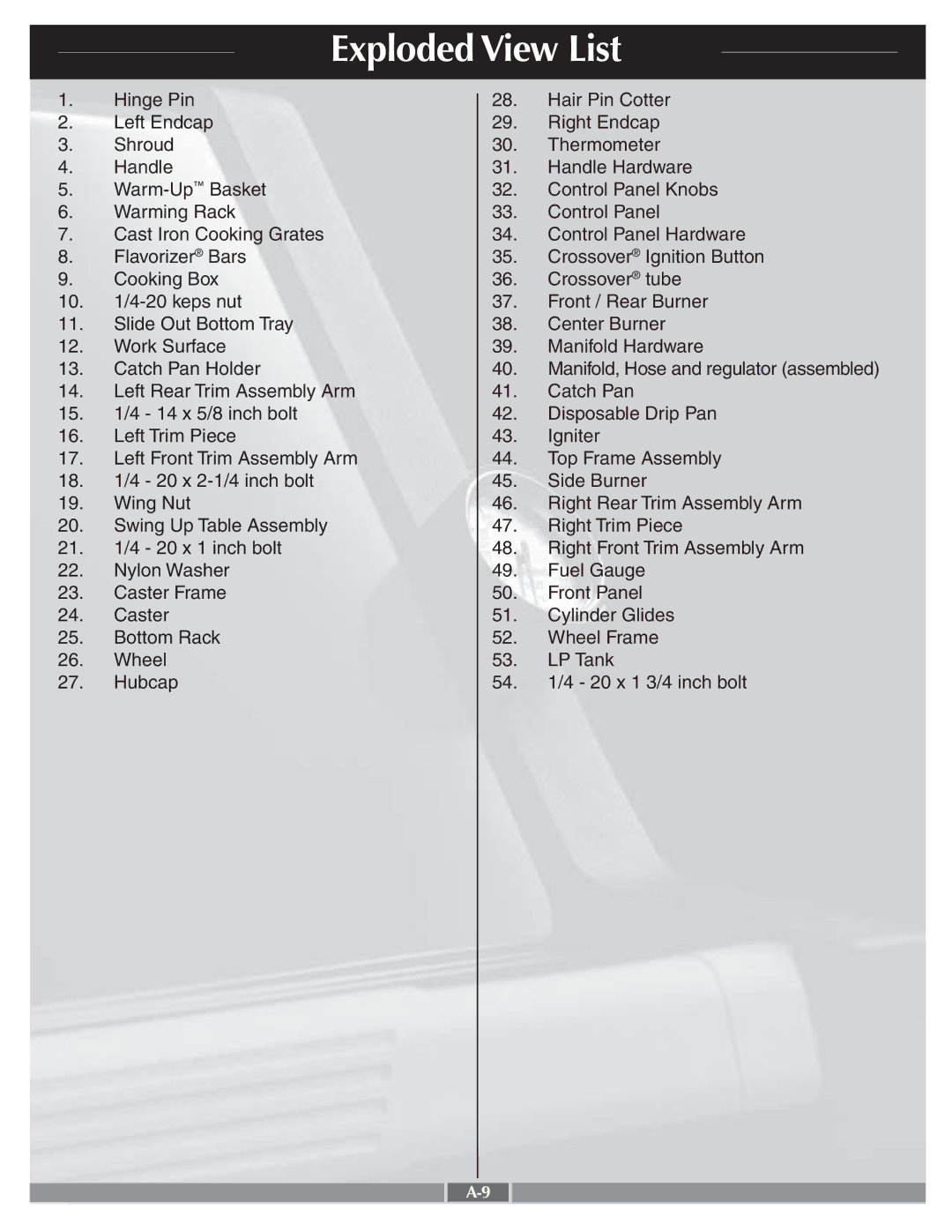 Weber 55278 manual Exploded View List 