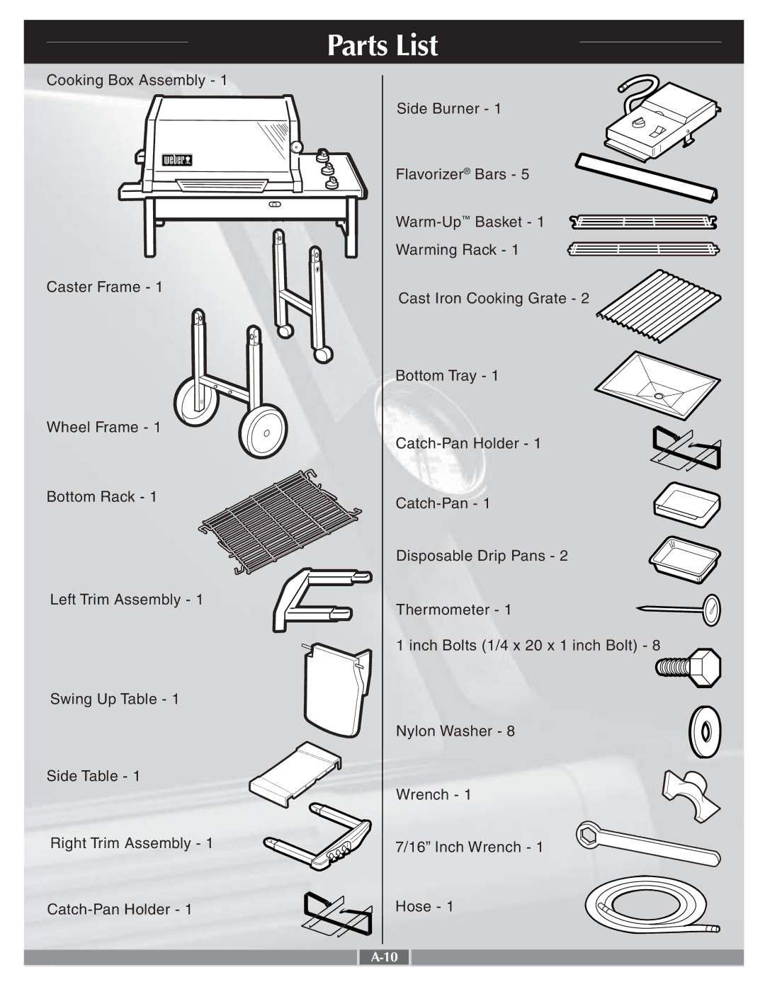 Weber 55279 manual Parts List 