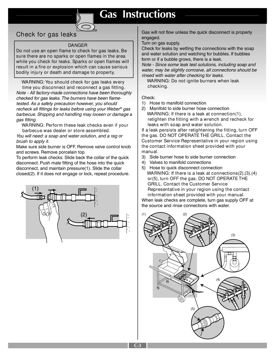 Weber 55279 manual Check for gas leaks 