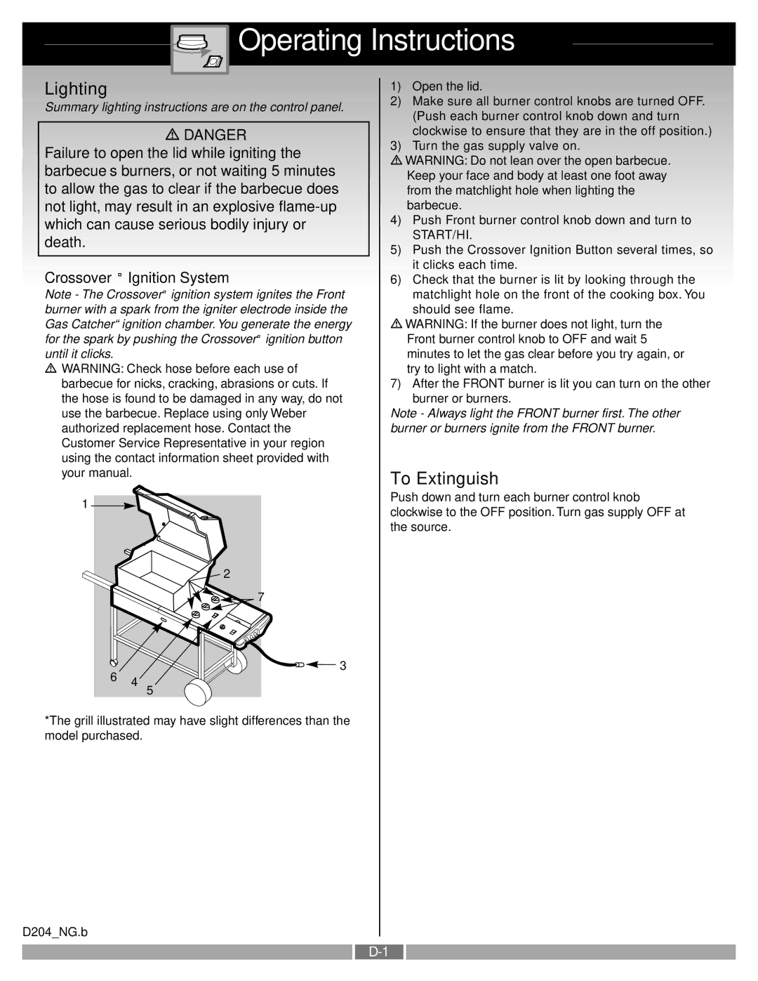 Weber 55279 manual Operating Instructions, Lighting, To Extinguish 