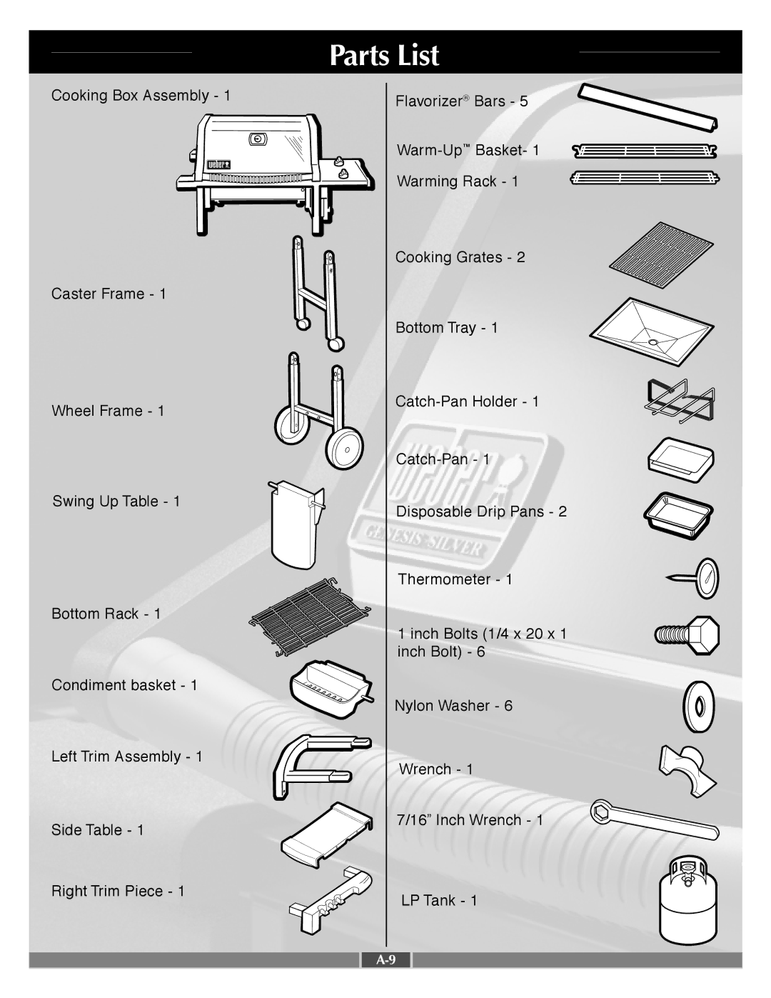 Weber 55545 manual Parts List 