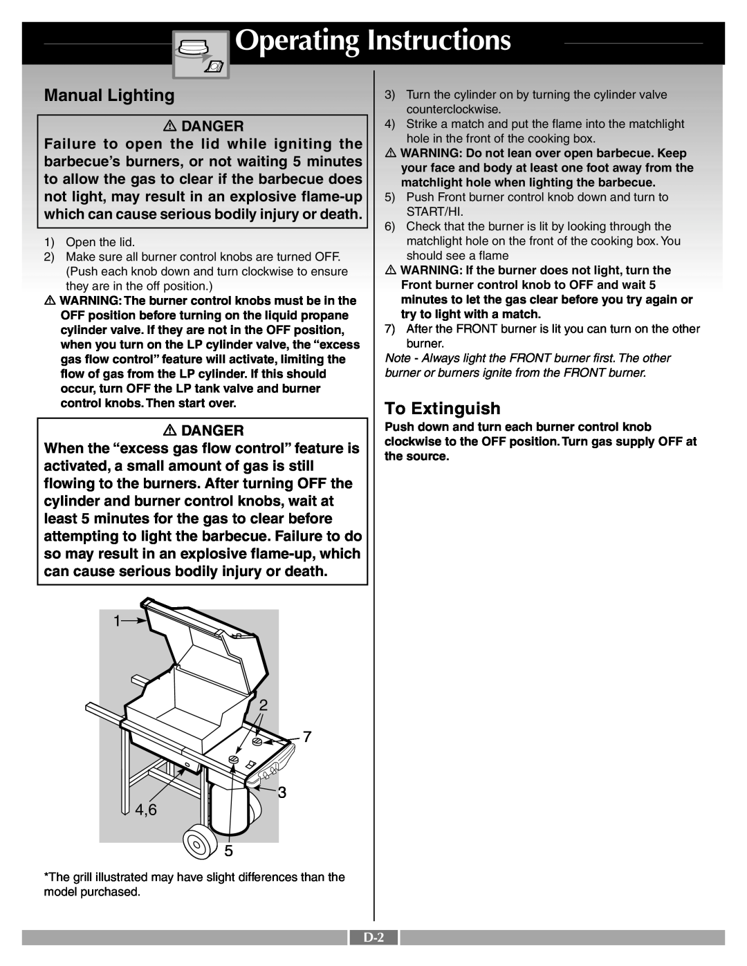 Weber 55545 manual Manual Lighting, Operating Instructions, To Extinguish, 3 4,6, Danger 