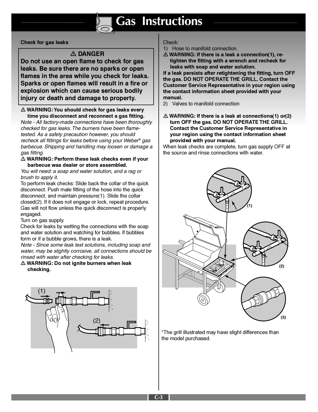 Weber 55548 manual Check for gas leaks 