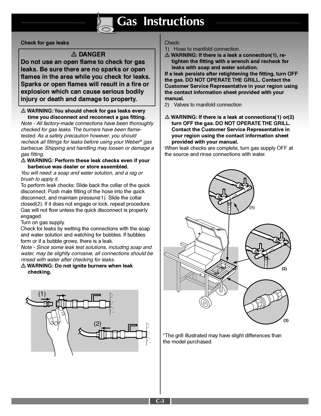 Weber 55548 manual Gas Instructions, Danger 