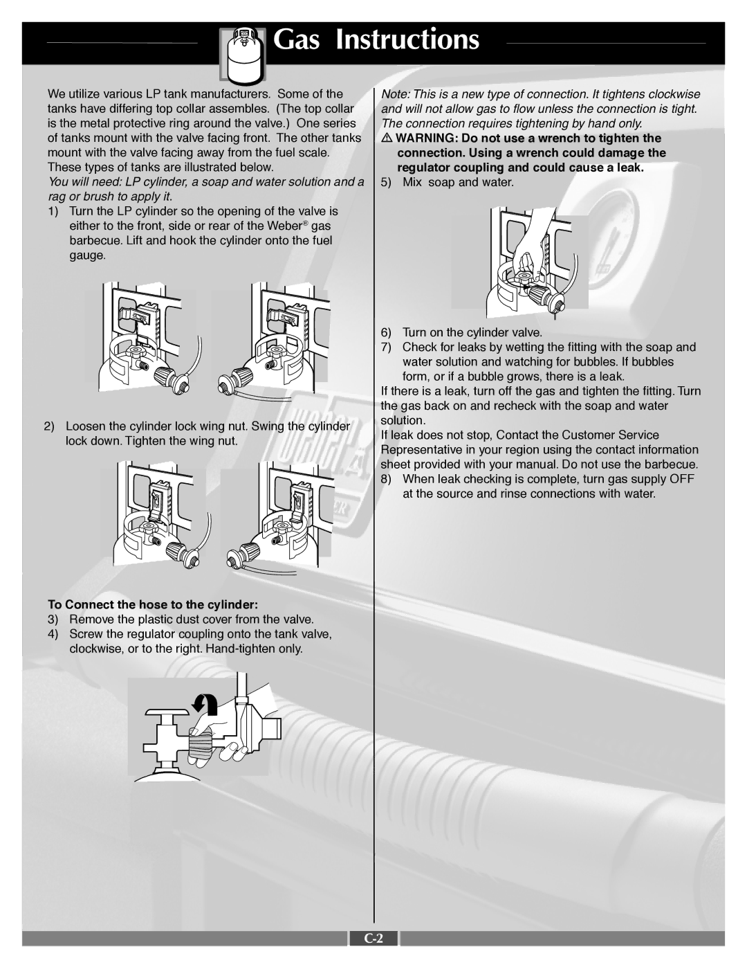 Weber 55549 manual To Connect the hose to the cylinder 