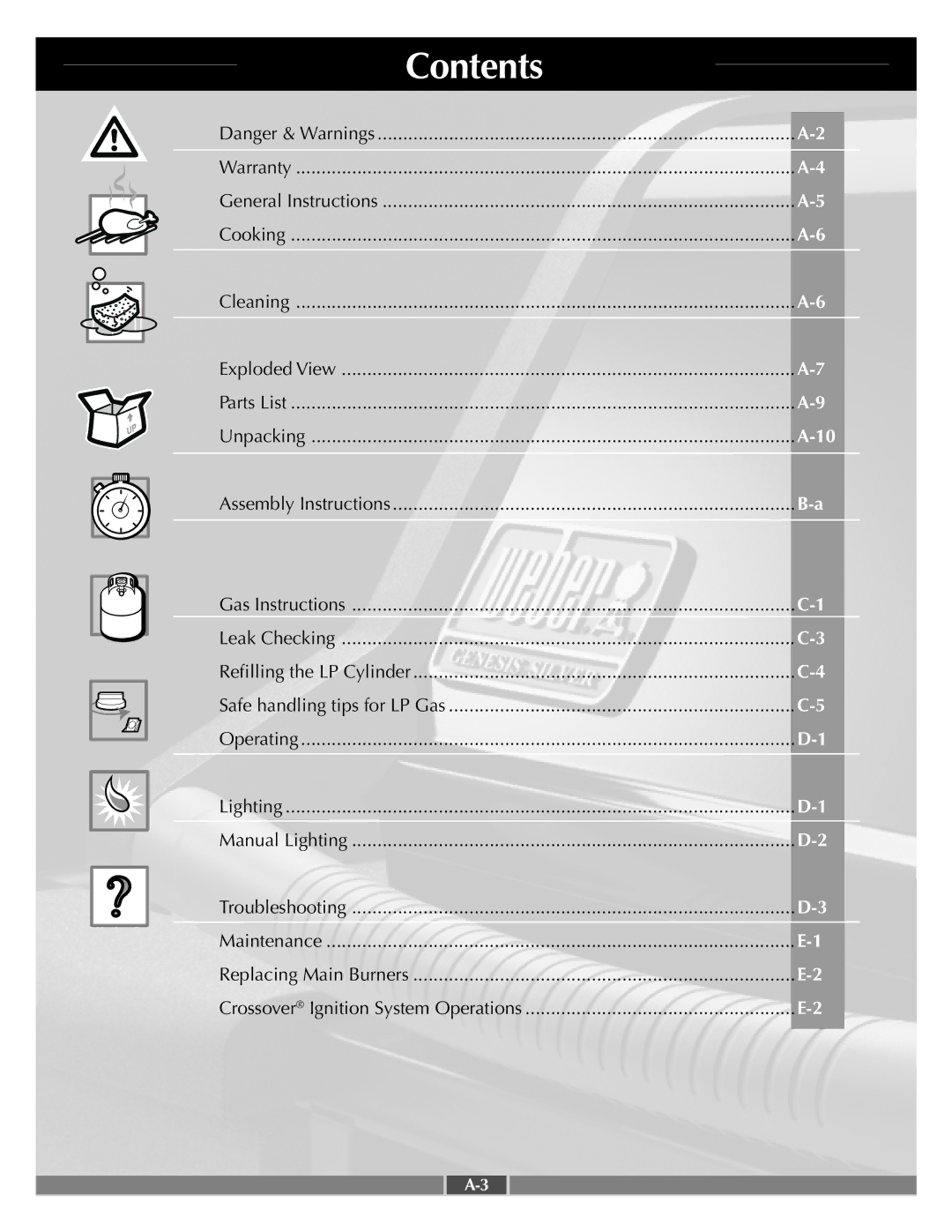 Weber 55549 manual Contents 