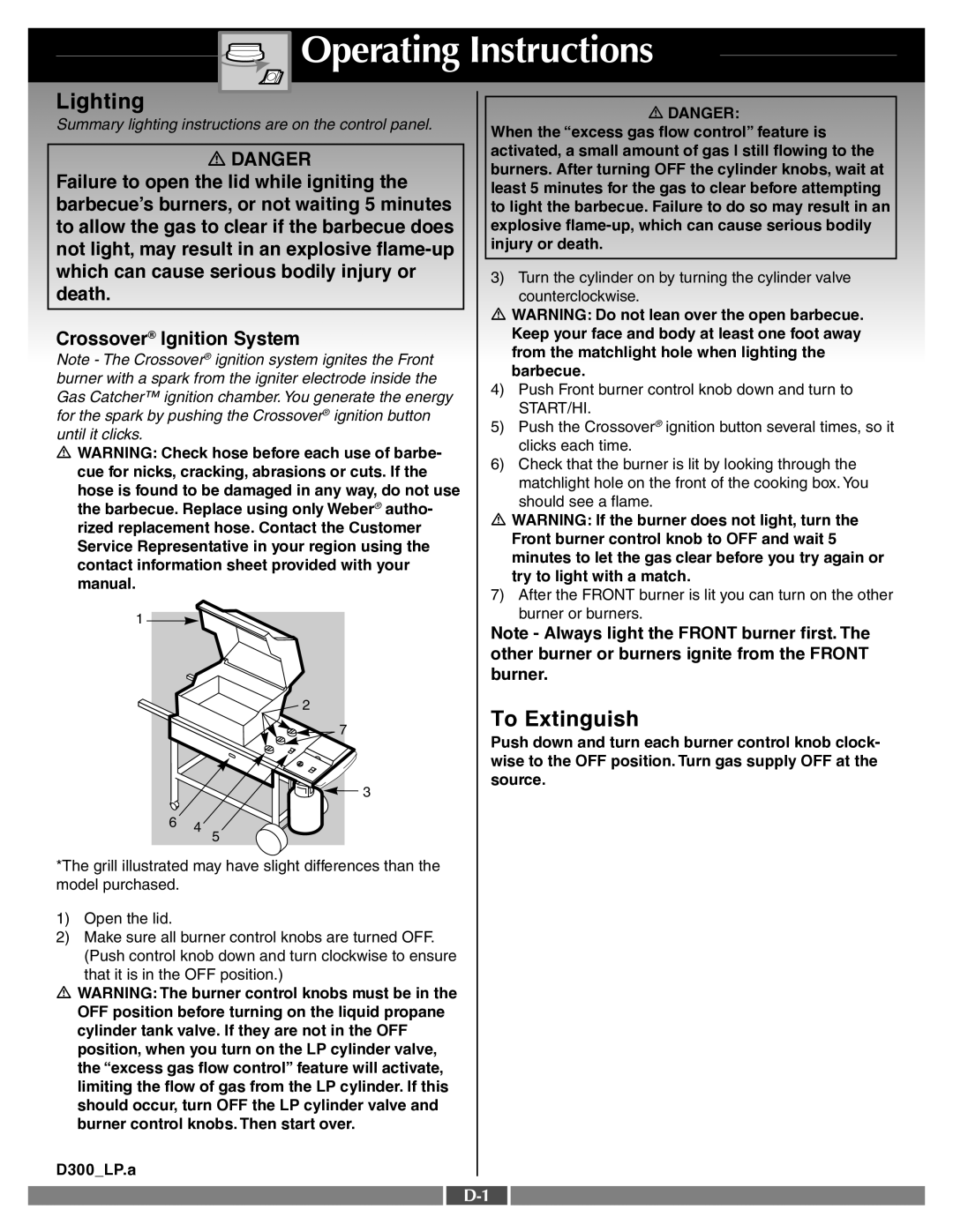 Weber 55553 manual Operating Instructions, Lighting, To Extinguish 