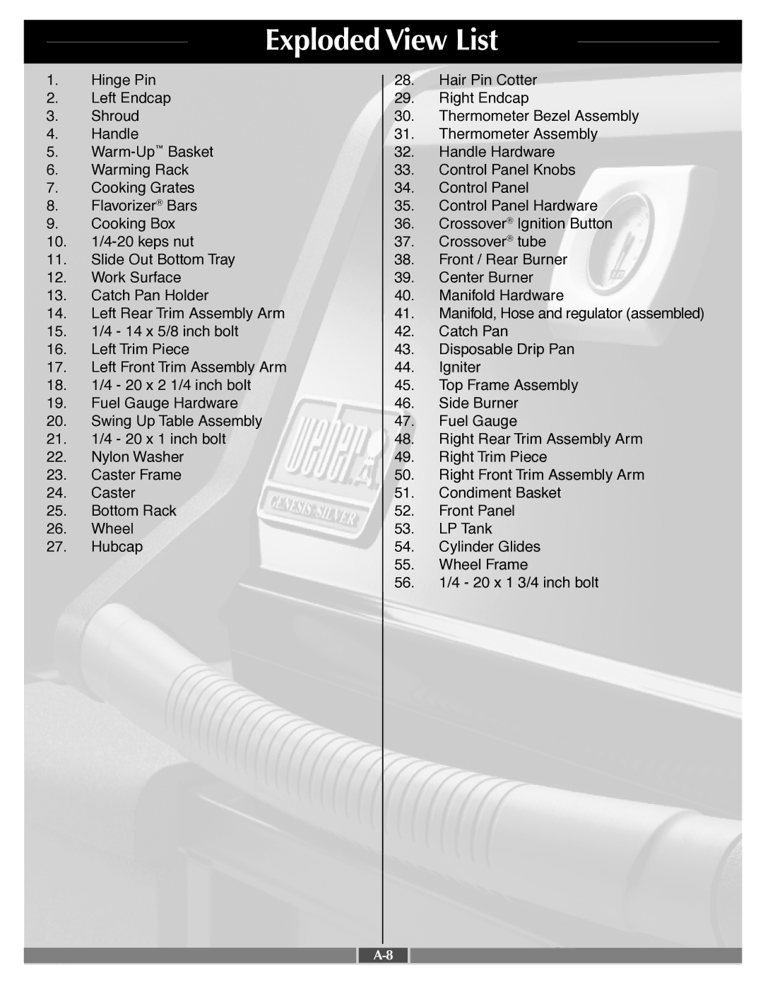 Weber 55553 manual Exploded View List 