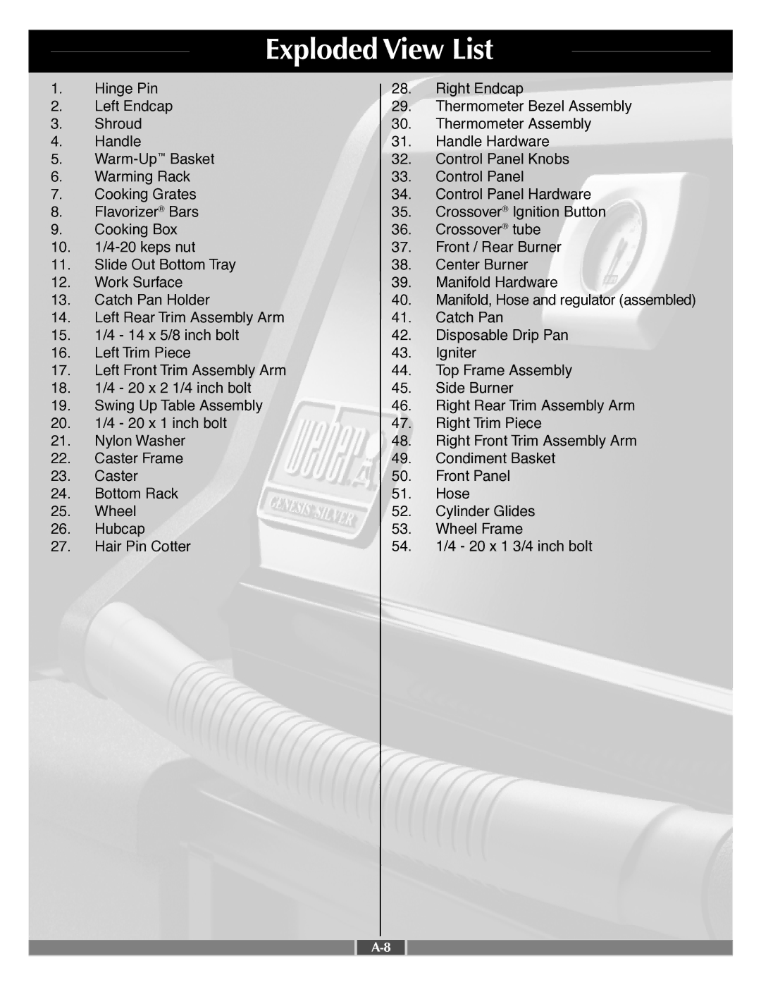 Weber 55554 manual Exploded View List 