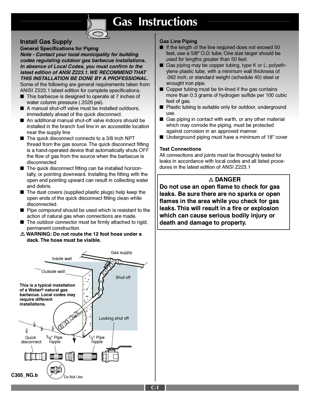 Weber 55556 manual Gas Instructions 