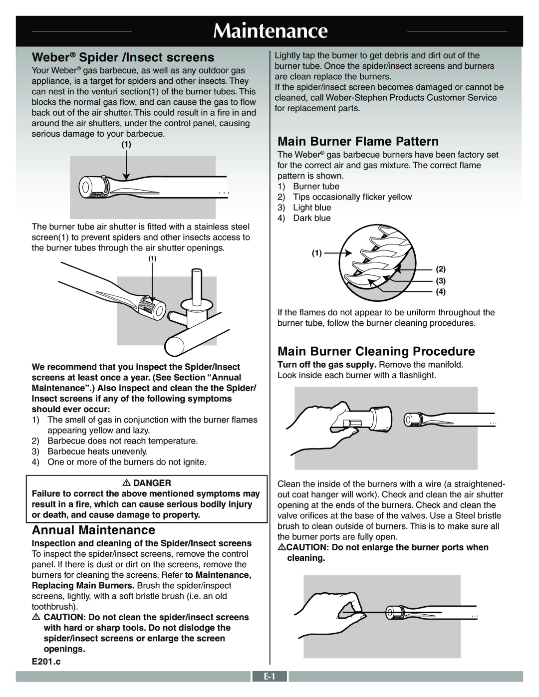 Weber 55556 manual Maintenance, Weber Spider /Insect screens 