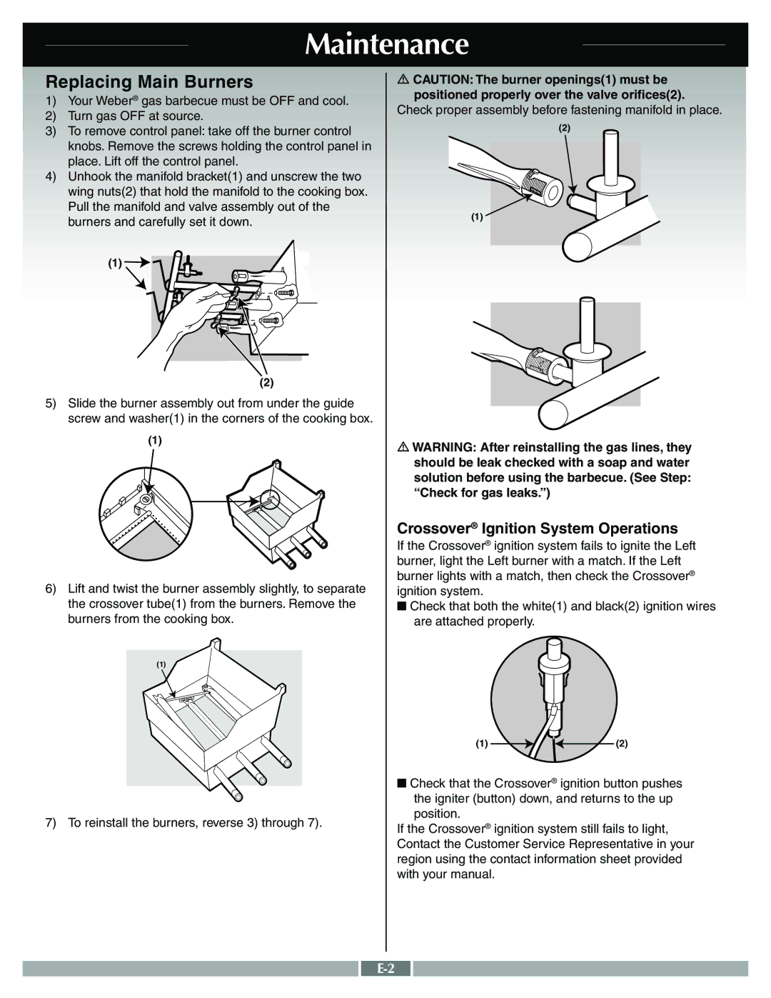 Weber 55556 manual Replacing Main Burners 