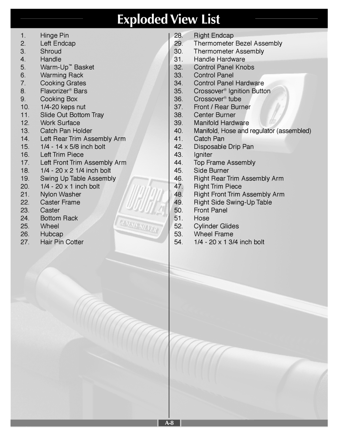 Weber 55556 manual Exploded View List 