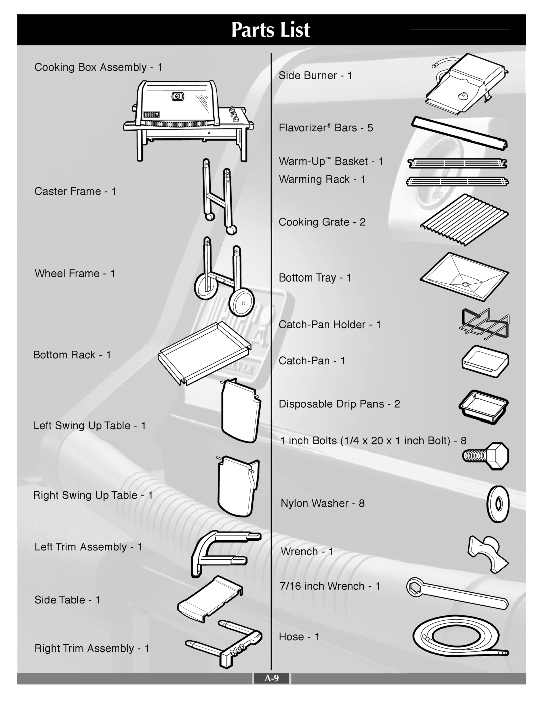 Weber 55556 manual Parts List 