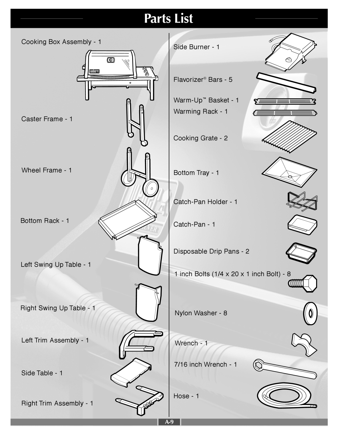 Weber 55556 manual Parts List 