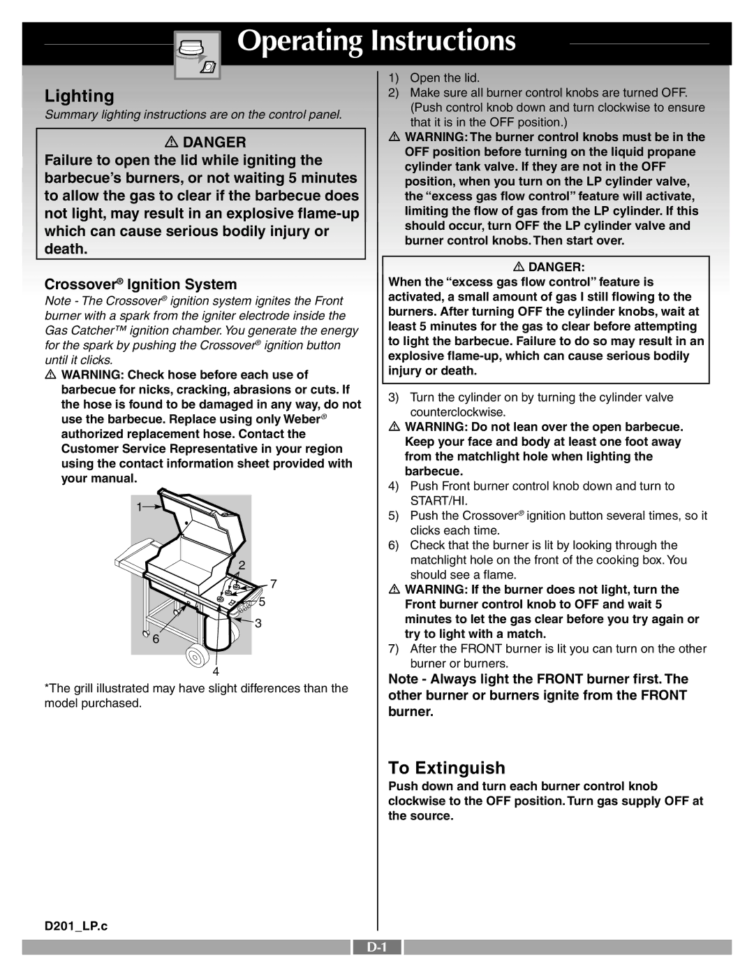 Weber 55568 manual Lighting, To Extinguish 