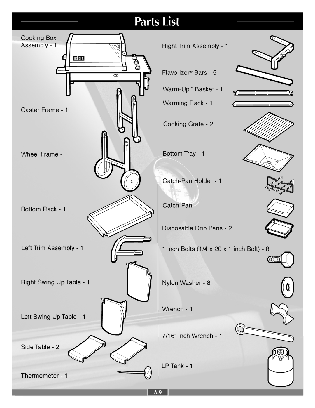 Weber 55568 manual Parts List 