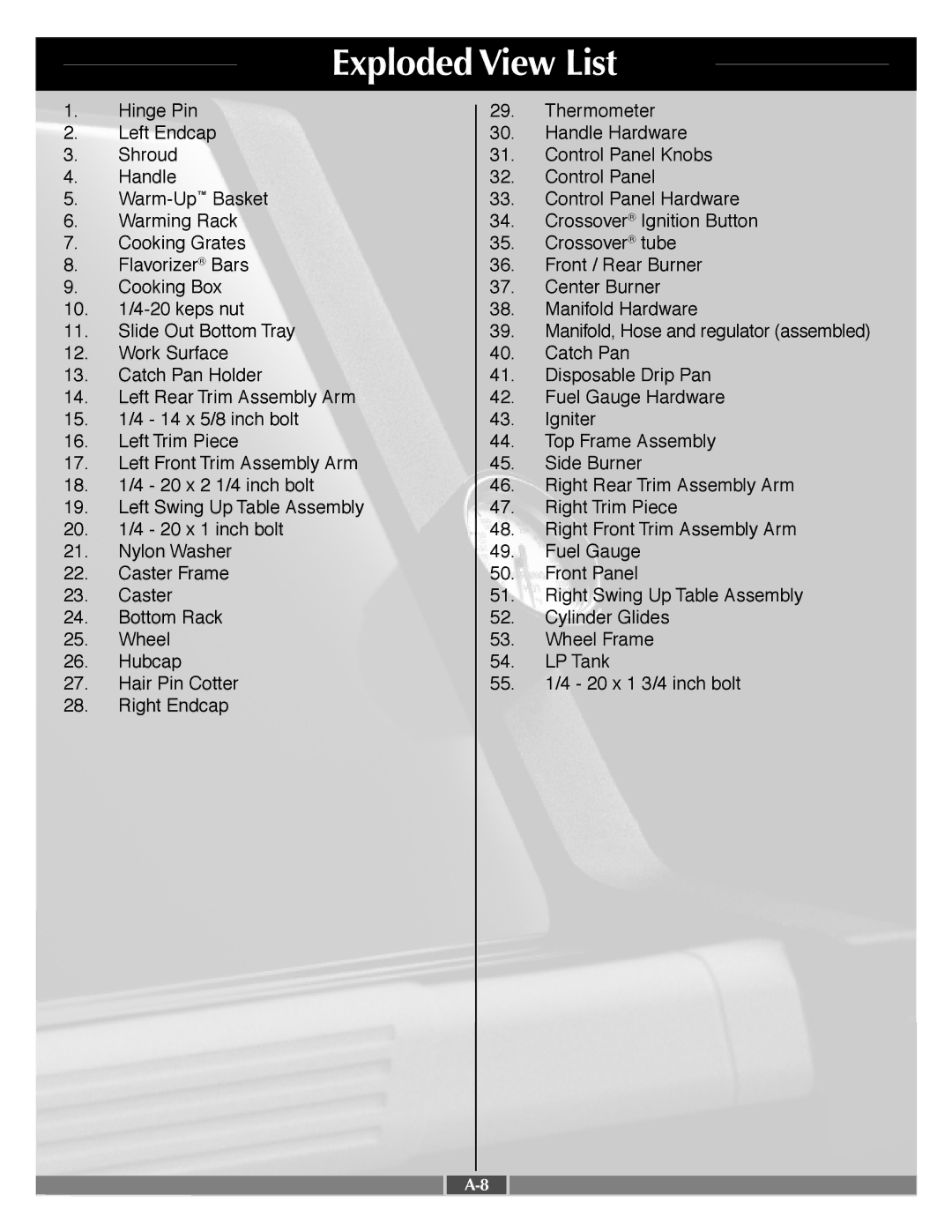 Weber 55570 manual Exploded View List 