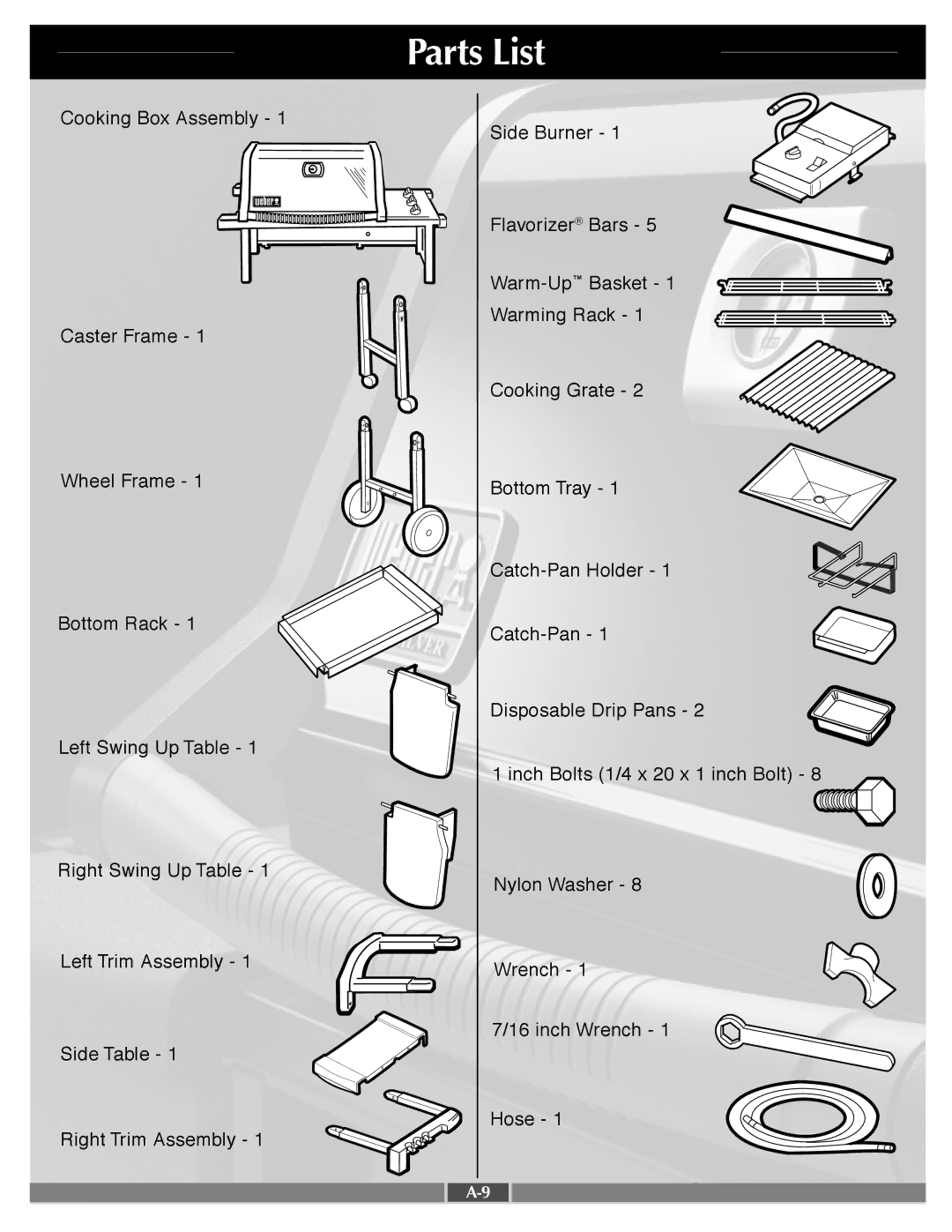 Weber 55768 manual Parts List 