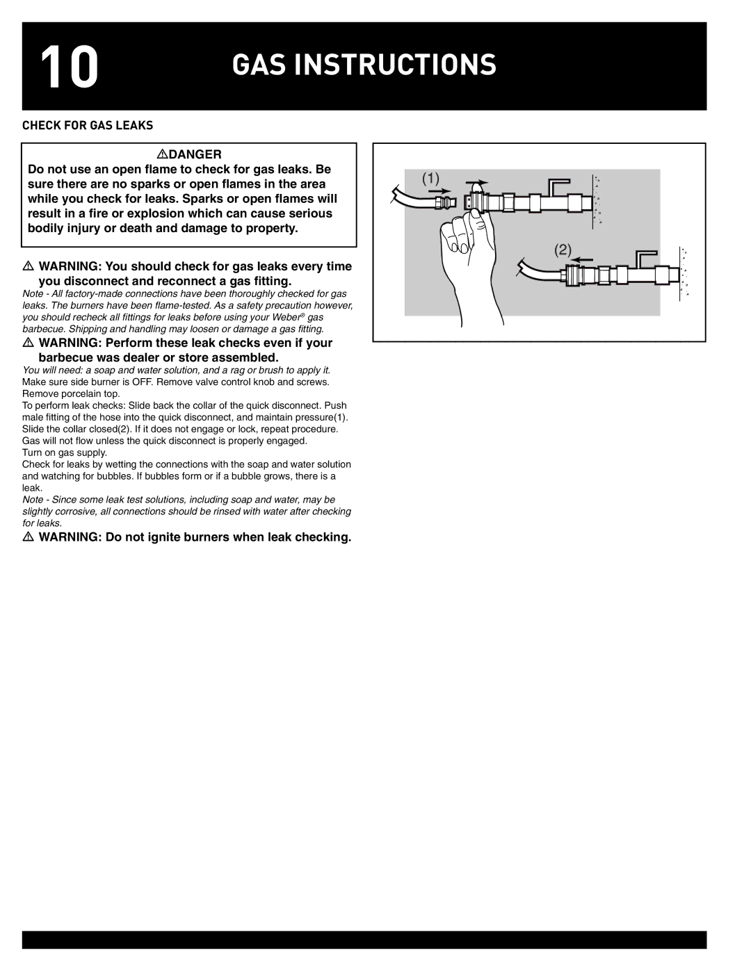 Weber 55827 manual Check for GAS Leaks 