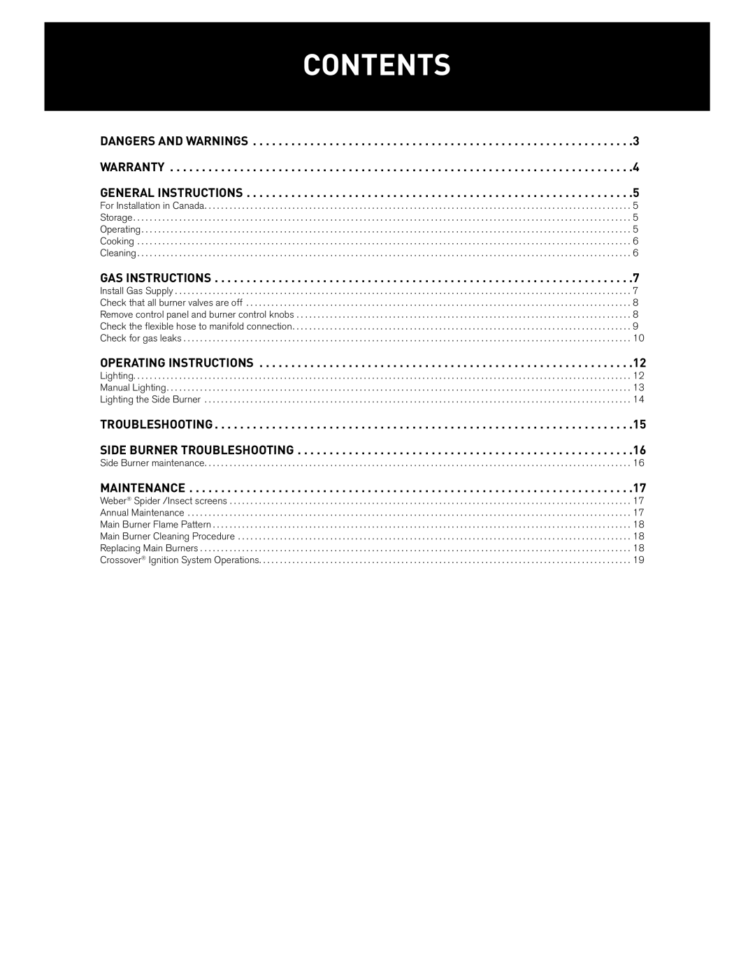 Weber 55827 manual Contents 