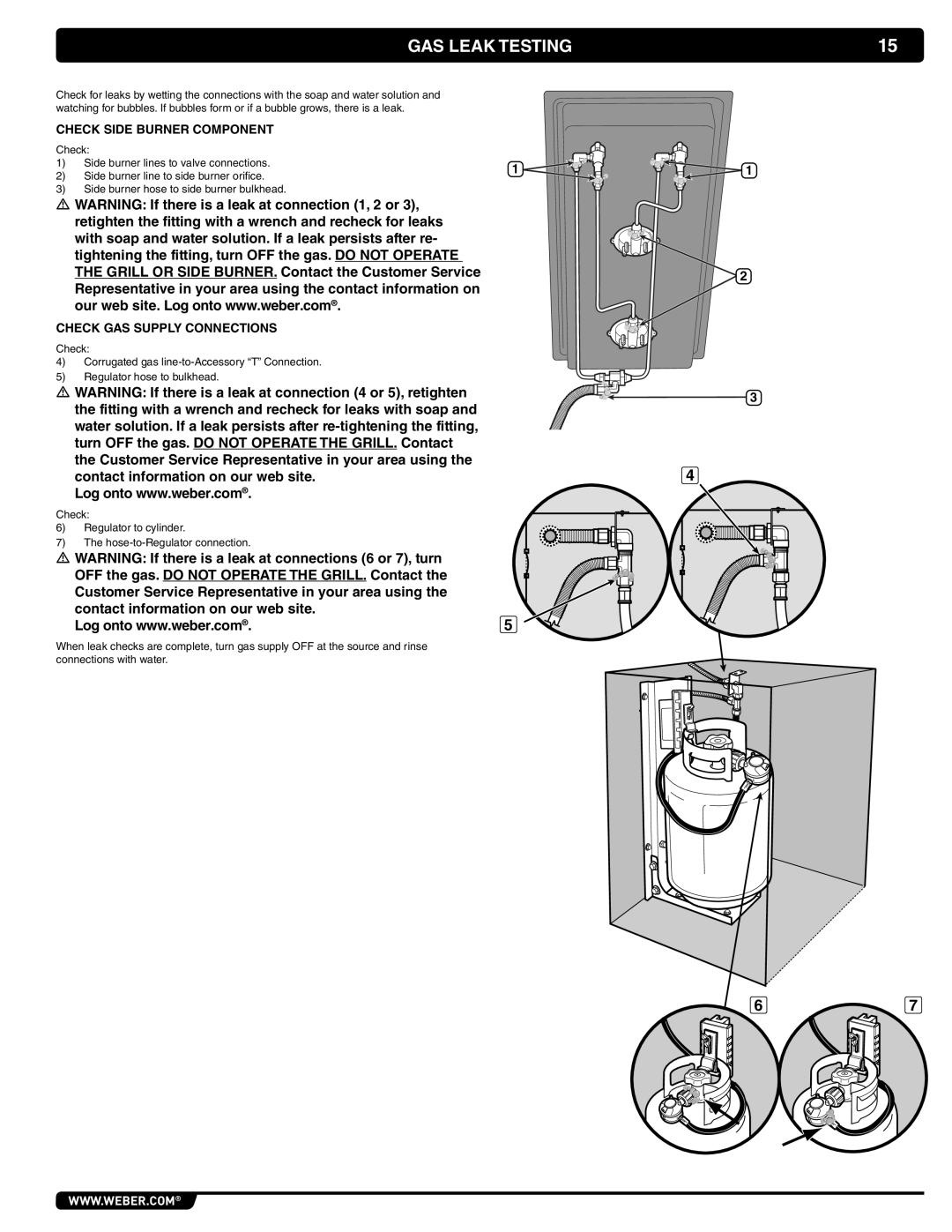 Weber 56069 manual Check Side Burner Component, Check GAS Supply Connections 