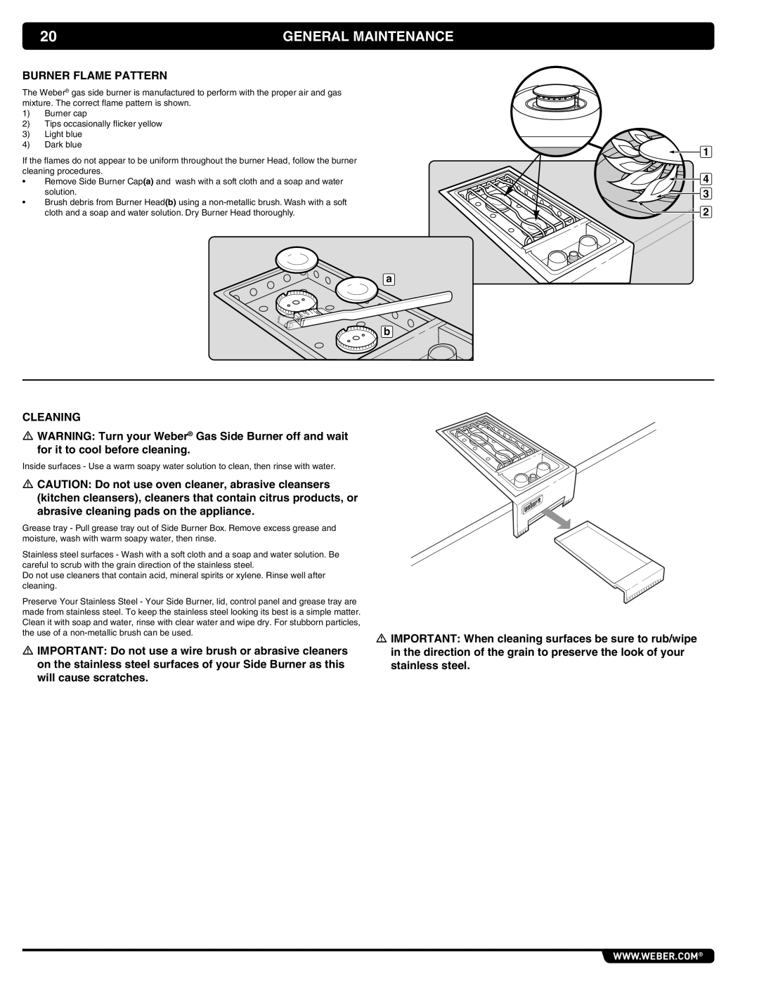 Weber 56069 manual General Maintenance, Burner Flame Pattern, Cleaning 