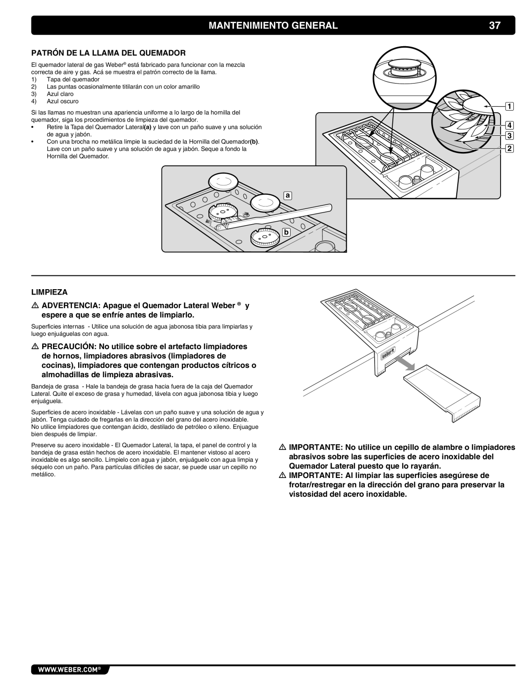 Weber 56069 manual Patrón DE LA Llama DEL Quemador, Limpieza 