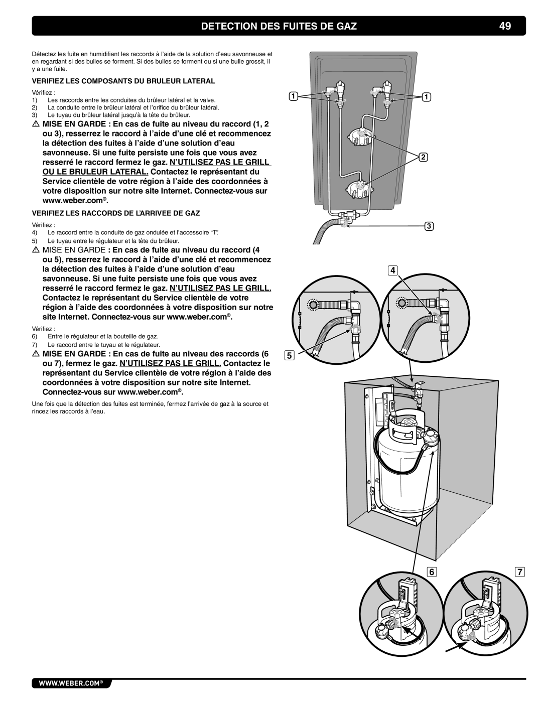 Weber 56069 manual Verifiez LES Composants DU Bruleur Lateral, Verifiez LES Raccords DE L’ARRIVEE DE GAZ 