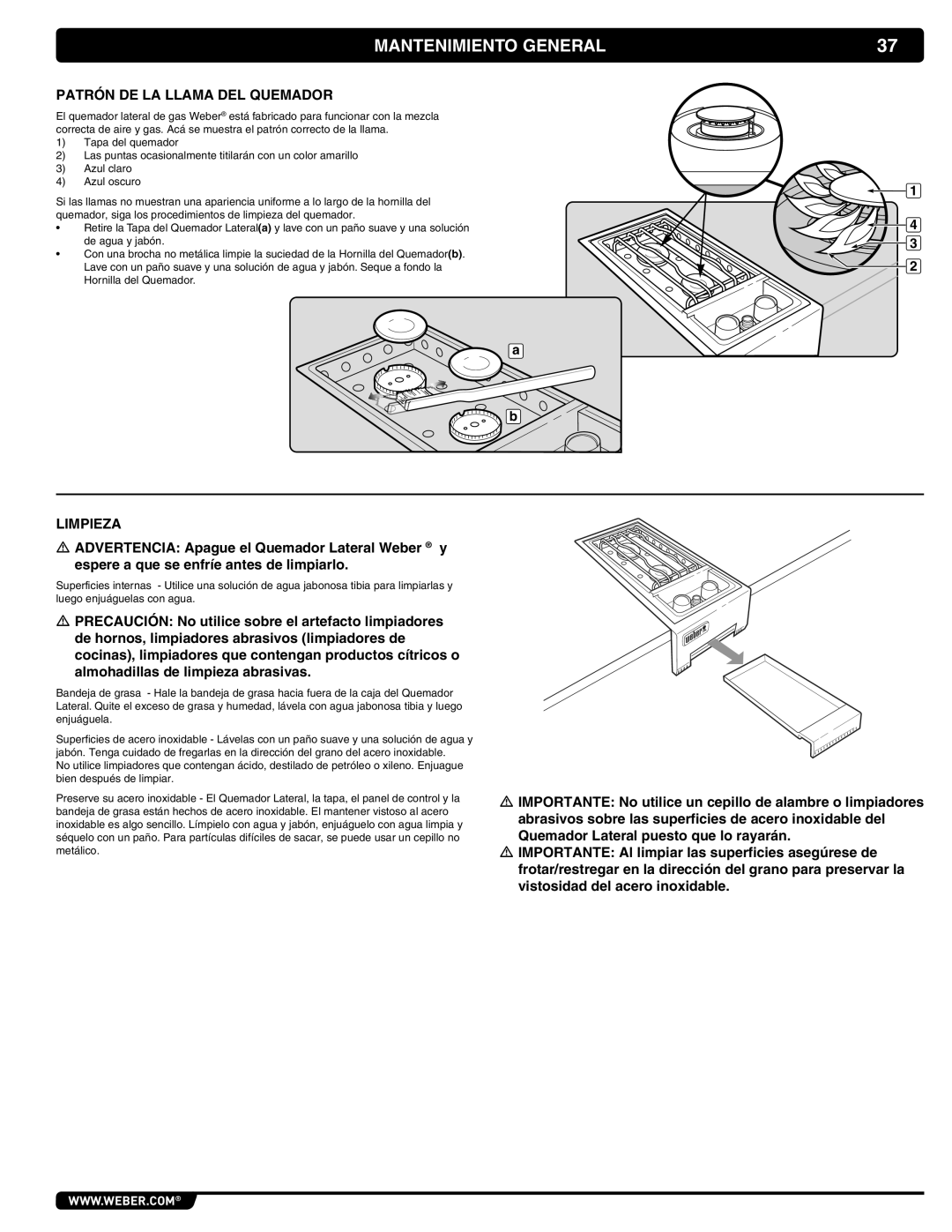 Weber 56069 manual Mantenimiento General, Tapa del quemador 