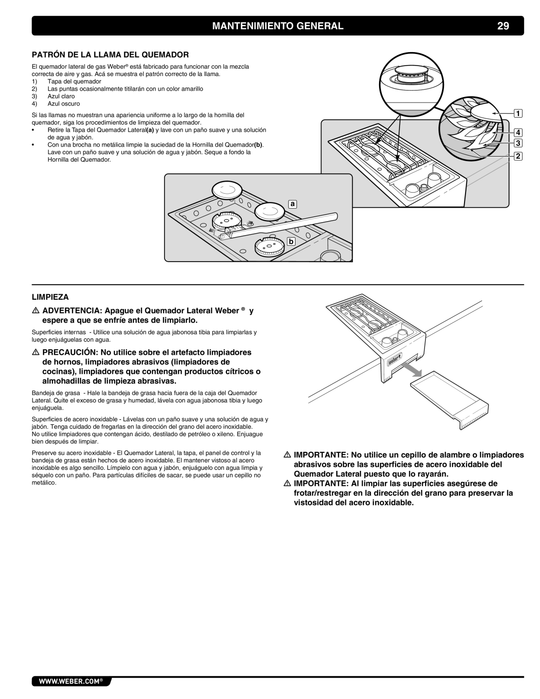Weber 62434, 56070 manual Patrón DE LA Llama DEL Quemador, Limpieza 