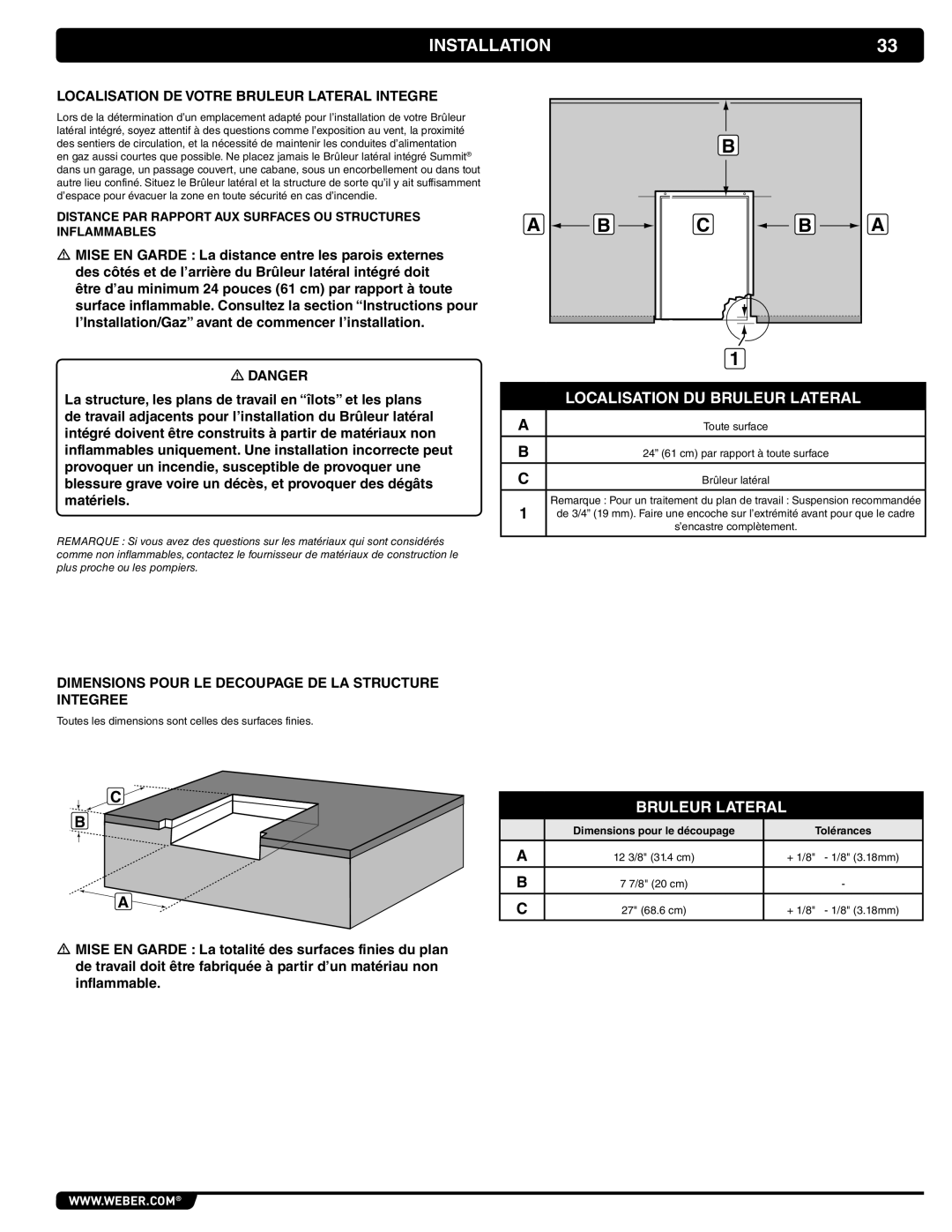 Weber 62434, 56070 manual Localisation DU Bruleur Lateral, Localisation DE Votre Bruleur Lateral Integre 