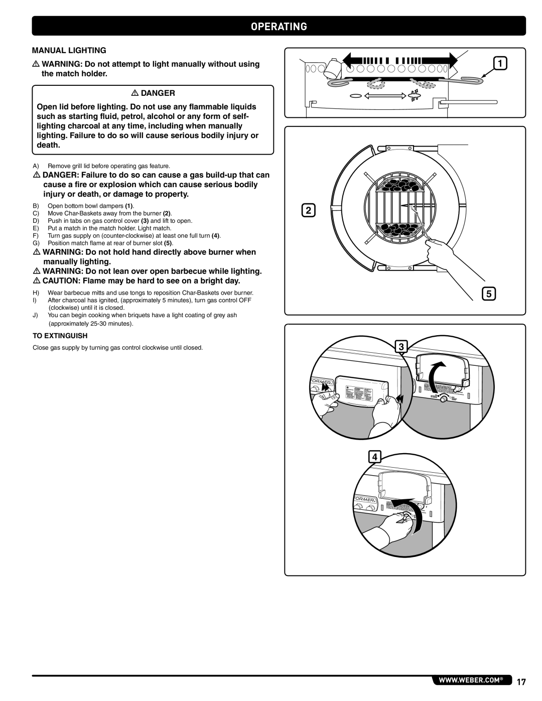 Weber 56201 manual Manually lighting 