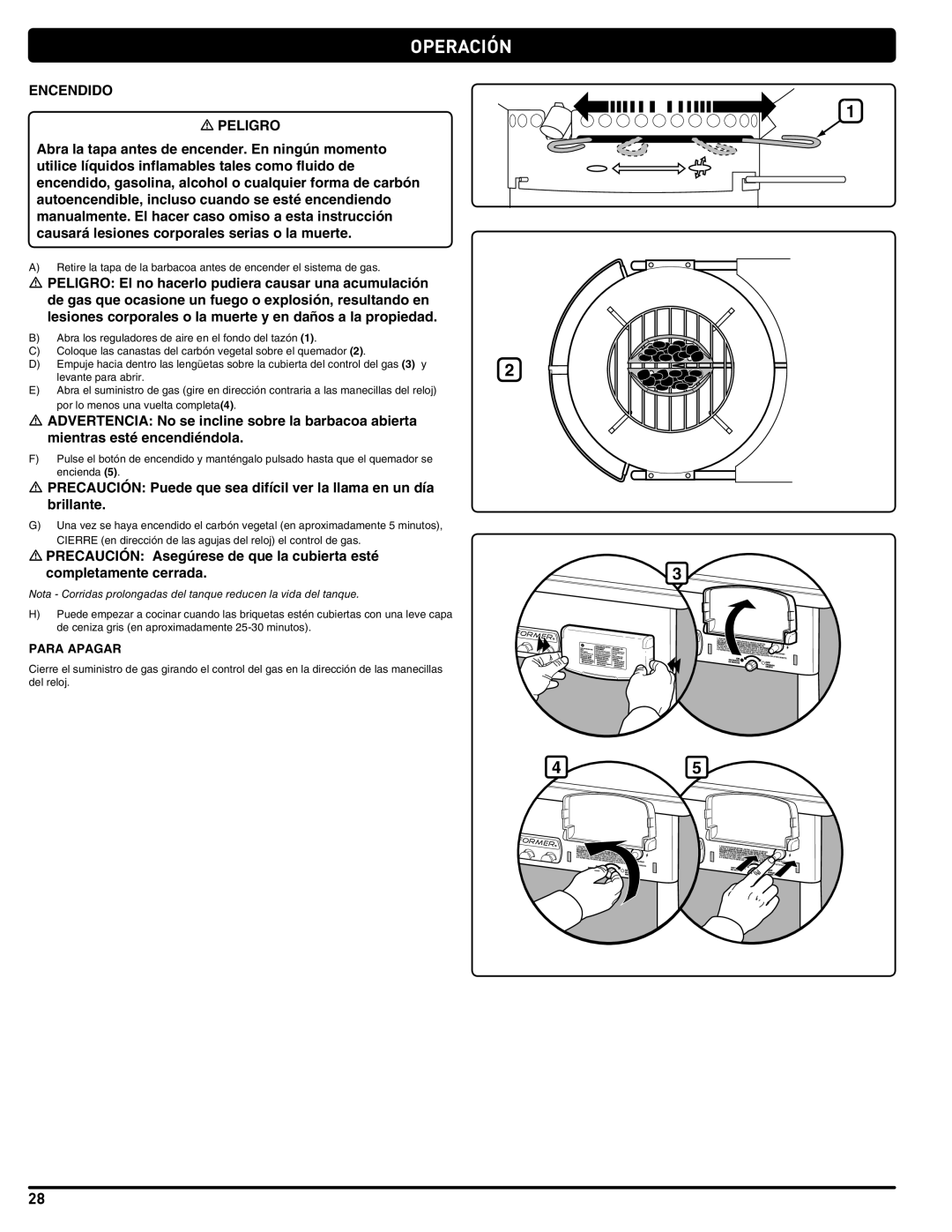 Weber 56201 manual Operación, Para apagar 