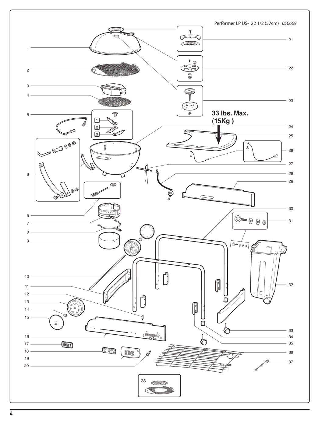 Weber 56201 manual 33 lbs. Max Kg 