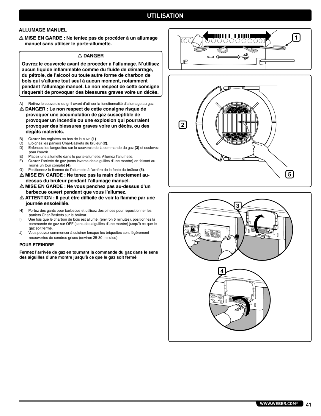 Weber 56201 manual Allumage Manuel, Pour Eteindre 