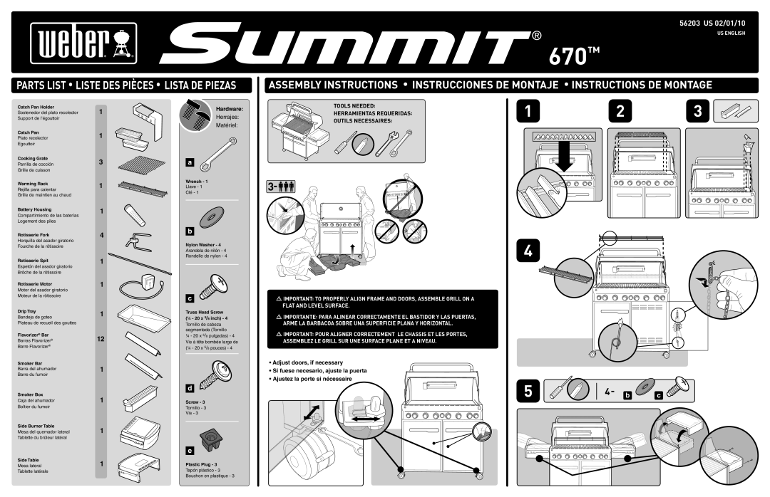 Weber 56203 manual 670, Hardware, Tools Needed, Outils Necessaires 