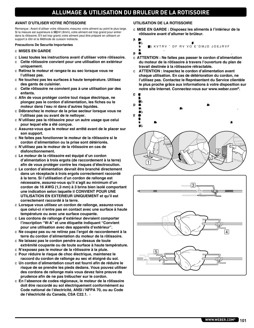 Weber 56204 manual Avant D’UTILISER Votre Rôtissoire, Utilisation DE LA Rotissoire, Precautions De Securite Importantes 