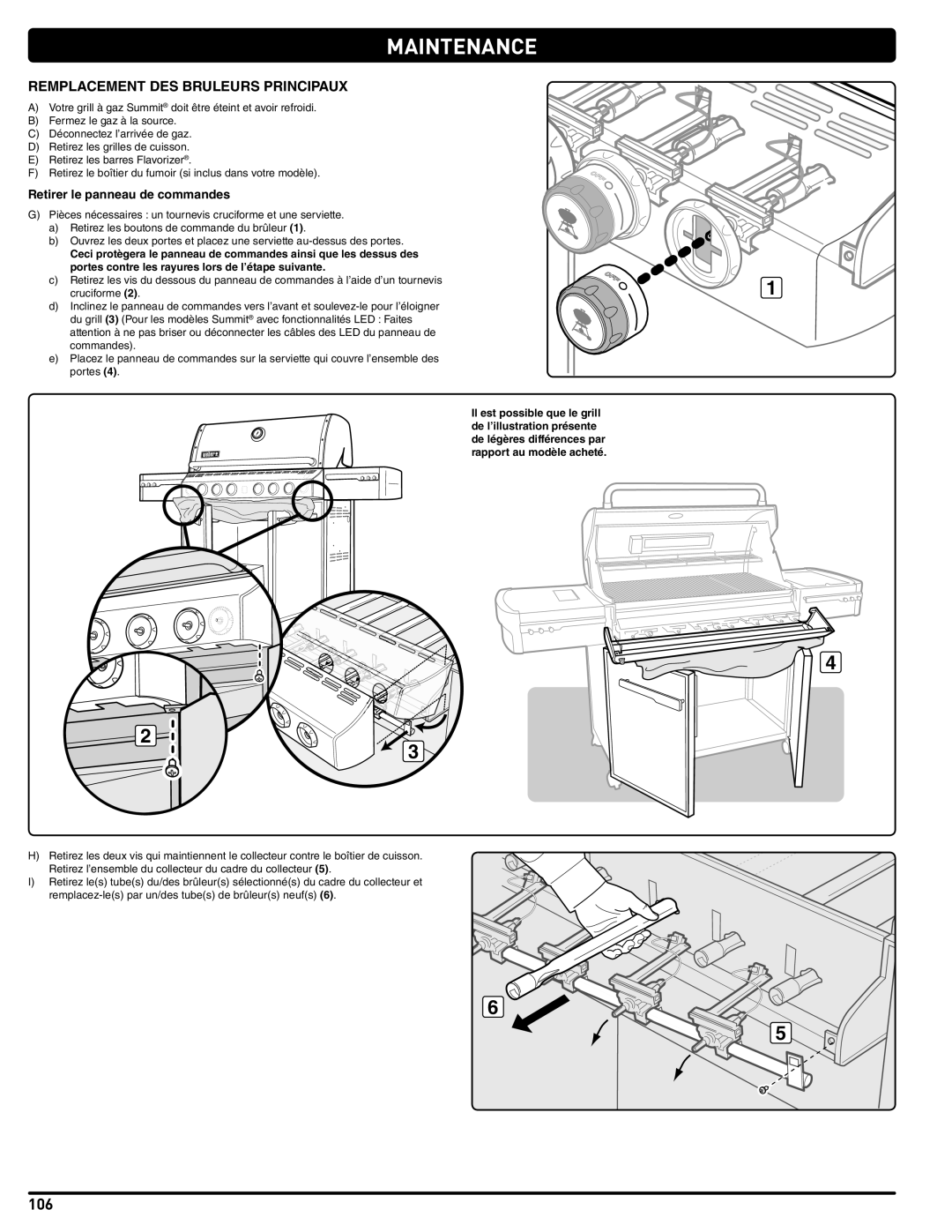 Weber 56204 manual Remplacement DES Bruleurs Principaux, Retirer le panneau de commandes 