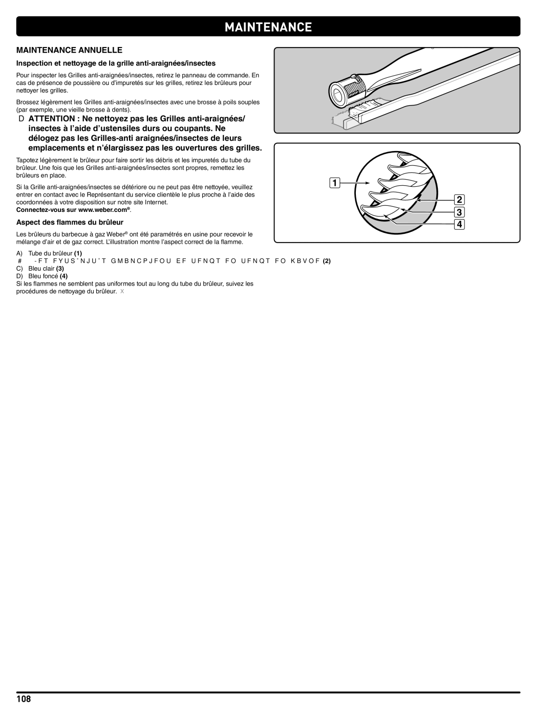 Weber 56204 manual Maintenance Annuelle, Aspect des flammes du brûleur 