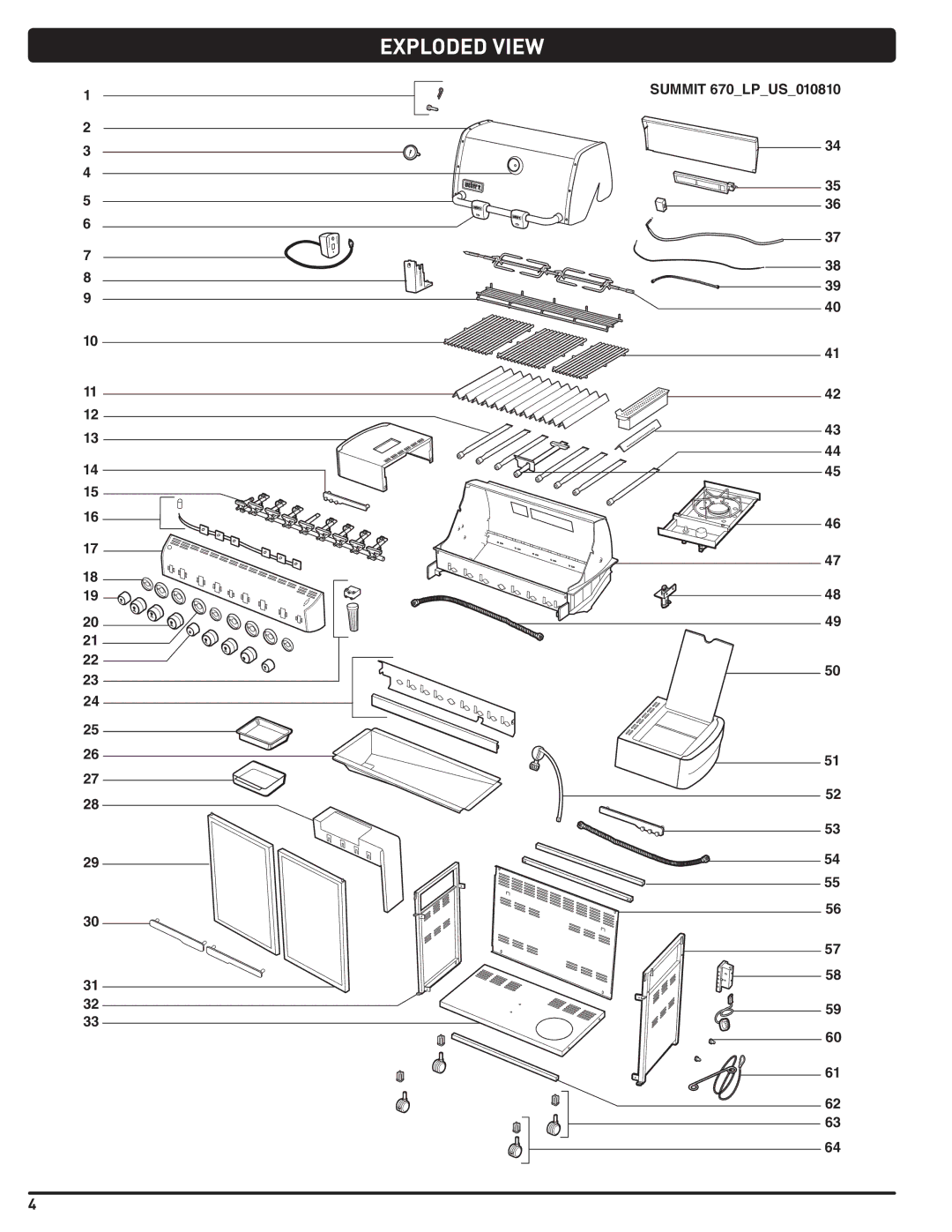 Weber 56204 manual Exploded View, Summit 670LPUS010810 