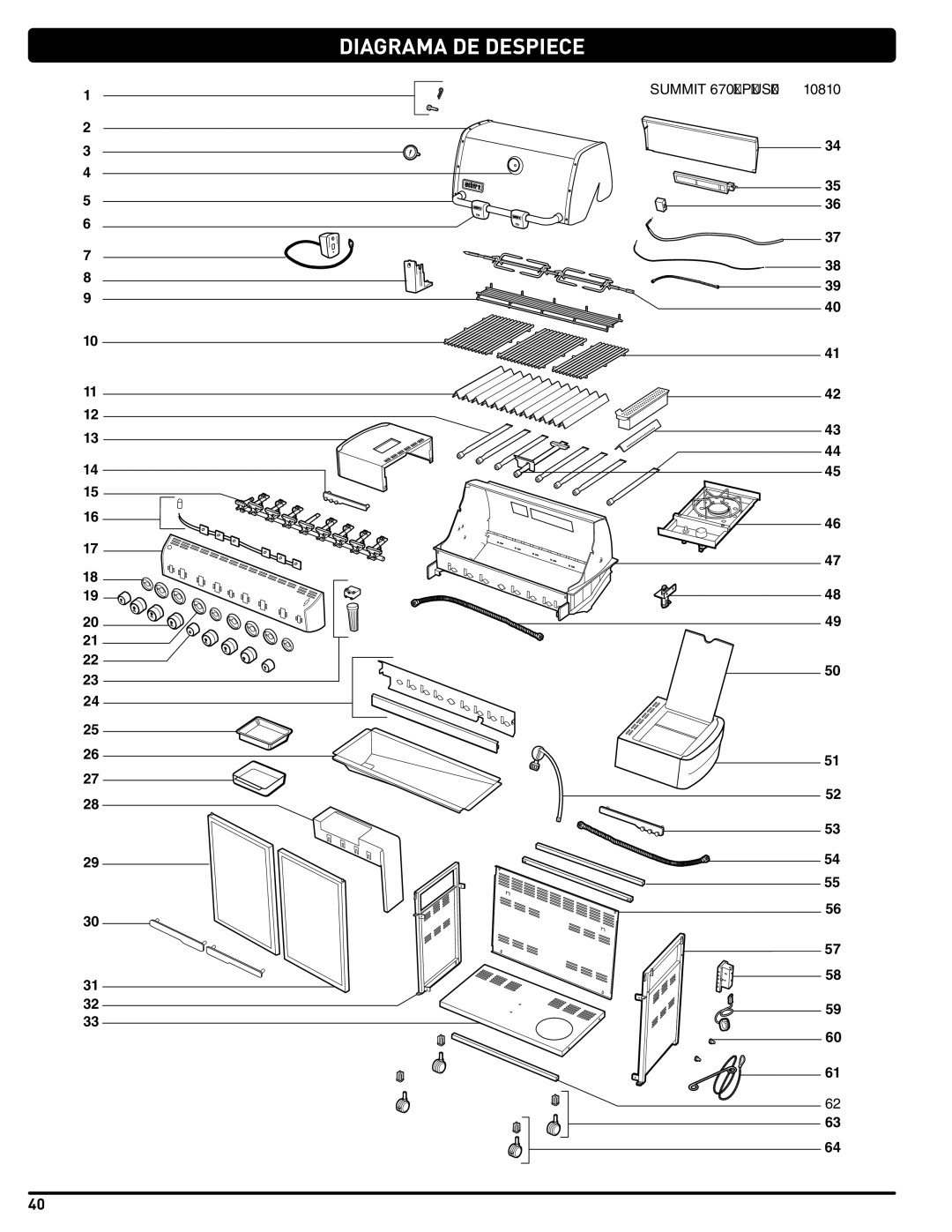 Weber 56204 manual Diagrama DE Despiece, Summit 670LPUS010810 