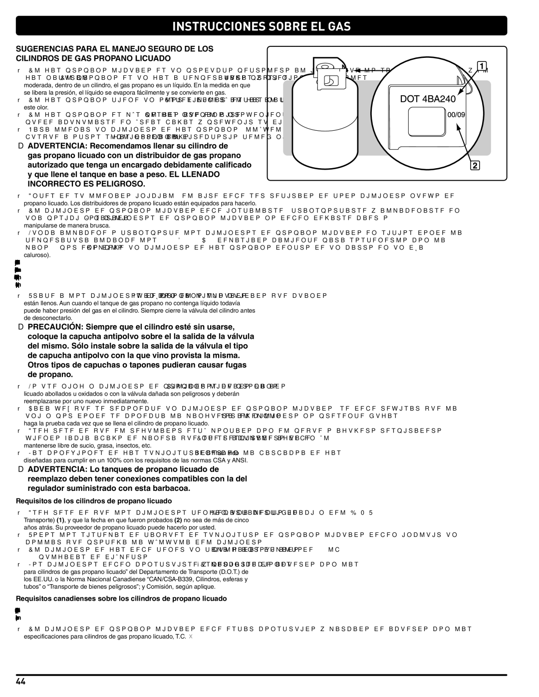 Weber 56204 manual Instrucciones Sobre EL GAS, Requisitos de los cilindros de propano licuado 