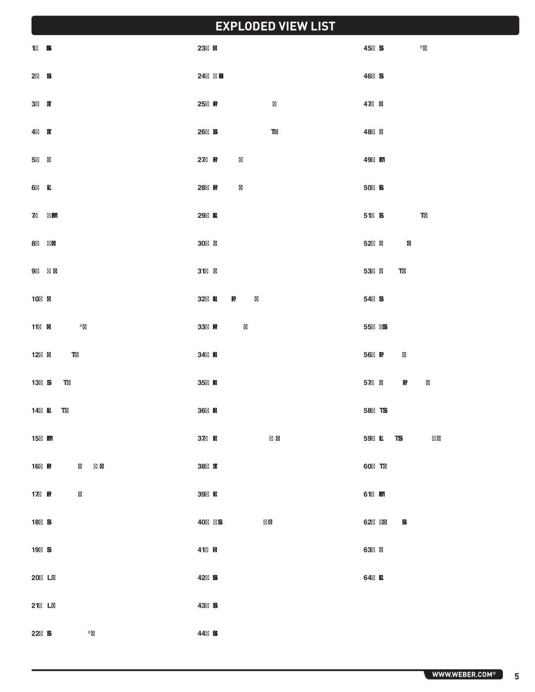 Weber 56204 manual Exploded View List 