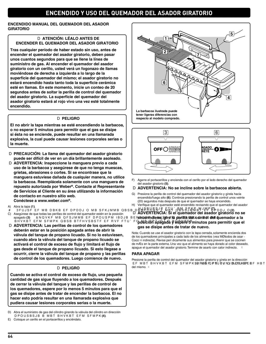 Weber 56204 manual Encendido Manual DEL Quemador DEL Asador Giratorio 