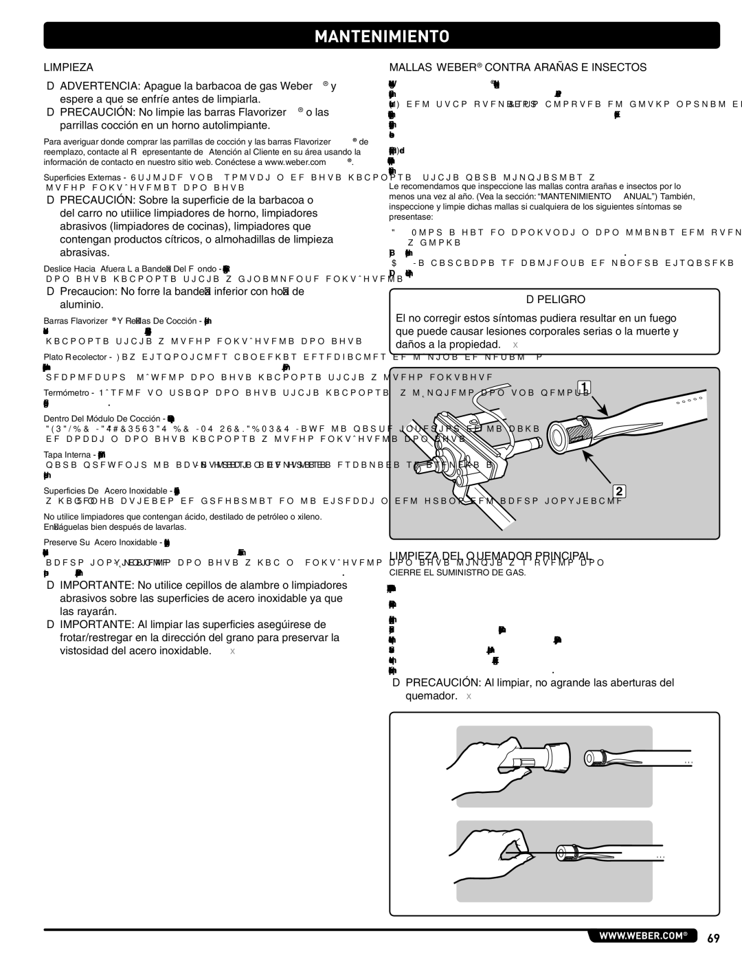 Weber 56204 manual Mantenimiento, Mallas Weber Contra Arañas E Insectos, Limpieza DEL Quemador Principal 